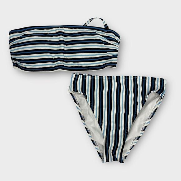 Michael Kors 2-Piece Bikini Set High Waist Bottoms & Bandeau Top in Stripe XS/M - Picture 3 of 10